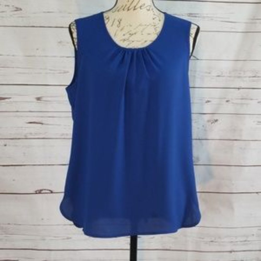 NWT Anne Klein Blue Pleated Hi-low Sleeveless Top